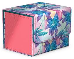 Ultimate Guard Sidewinder 100+ Deck Box - Floral Places II - Compact rectangular deck box with a colorful floral pattern in shades of blue, pink, and purple on a white background,.