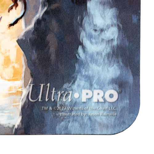Ultra Pro Standard Playmat for Magic: The Gathering: The Lost Caverns of Ixalan : Admiral Brass, Unsinkable - Dark blue and gray fantasy-themed playmat corner with Ultra PRO logo and trademark text in white lettering.
