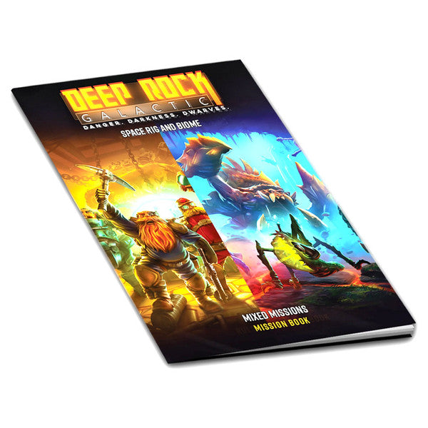 Deep Rock Galactic: Mixed Mission Book (PREORDER) - Softcover game expansion book with colorful sci-fi fantasy cover featuring armored dwarves and alien creatures.