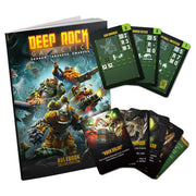 Deep Rock Galactic: Deluxe Upgrade Kit - Deep Rock Galactic Deluxe Upgrade Kit with colorful sci-fi-themed rulebook and detailed green and black upgrade cards.