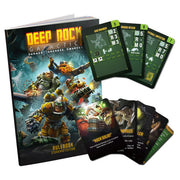 Deep Rock Galactic: Upgrade Kit - Deep Rock Galactic upgrade kit with a colorful rulebook featuring space dwarves and alien creatures, and six green and black