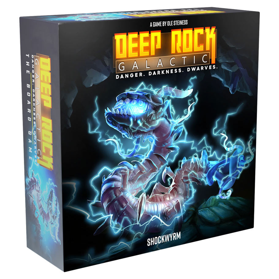 Deep Rock Galactic: Shockwyrm Expansion (PREORDER) - Deep Rock Galactic Shockwyrm Expansion box with glowing blue electric worm on dark sci-fi background.