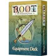 Root RPG: Equipment Deck - Root RPG Equipment Deck box with green and blue gradient background, featuring a sword and a pouch illustration on the front.