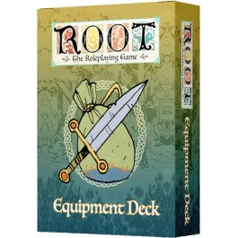 Root RPG: Equipment Deck - Root RPG Equipment Deck box with green and blue gradient background, featuring a sword and a pouch illustration on the front.
