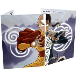 Avatar Legends RPG: GM Screen - Folded Avatar Legends RPG GM screen featuring vibrant artwork of Aang split with dark spirit face, swirling elemental.