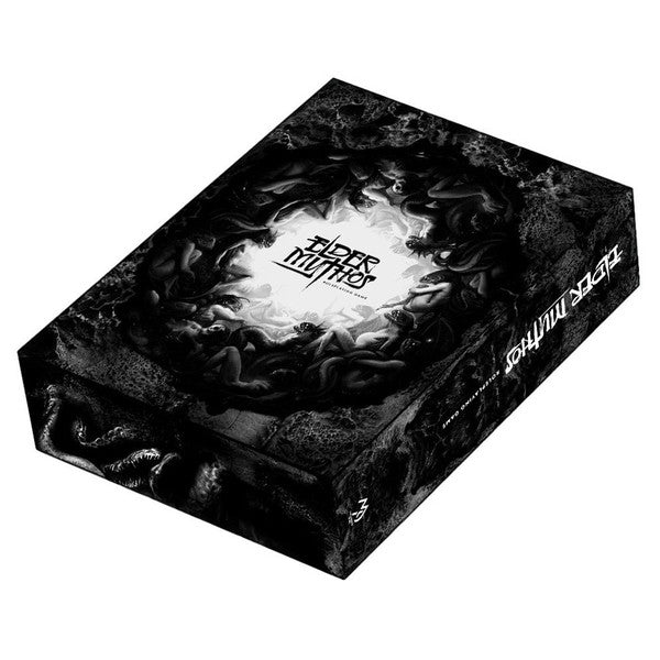 Elder Mythos RPG: Game Box - Black rectangular game box with swirling smoky design and white center featuring "Elder Mythos RPG" text.