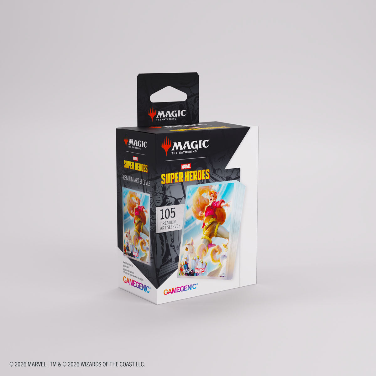 Gamegenic Premium Art Sleeves: Marvel Super Heroes - Go Nuts! - Deck of clear card sleeves featuring colorful Marvel characters from Go Nuts!, packaged in a box with Magic branding and.