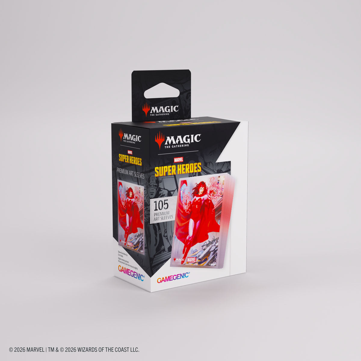 Gamegenic Premium Art Sleeves: Marvel Super Heroes - The Scarlet Witch - Pack of 105 glossy card sleeves featuring Marvel's Scarlet Witch in red costume and magical energy effects.