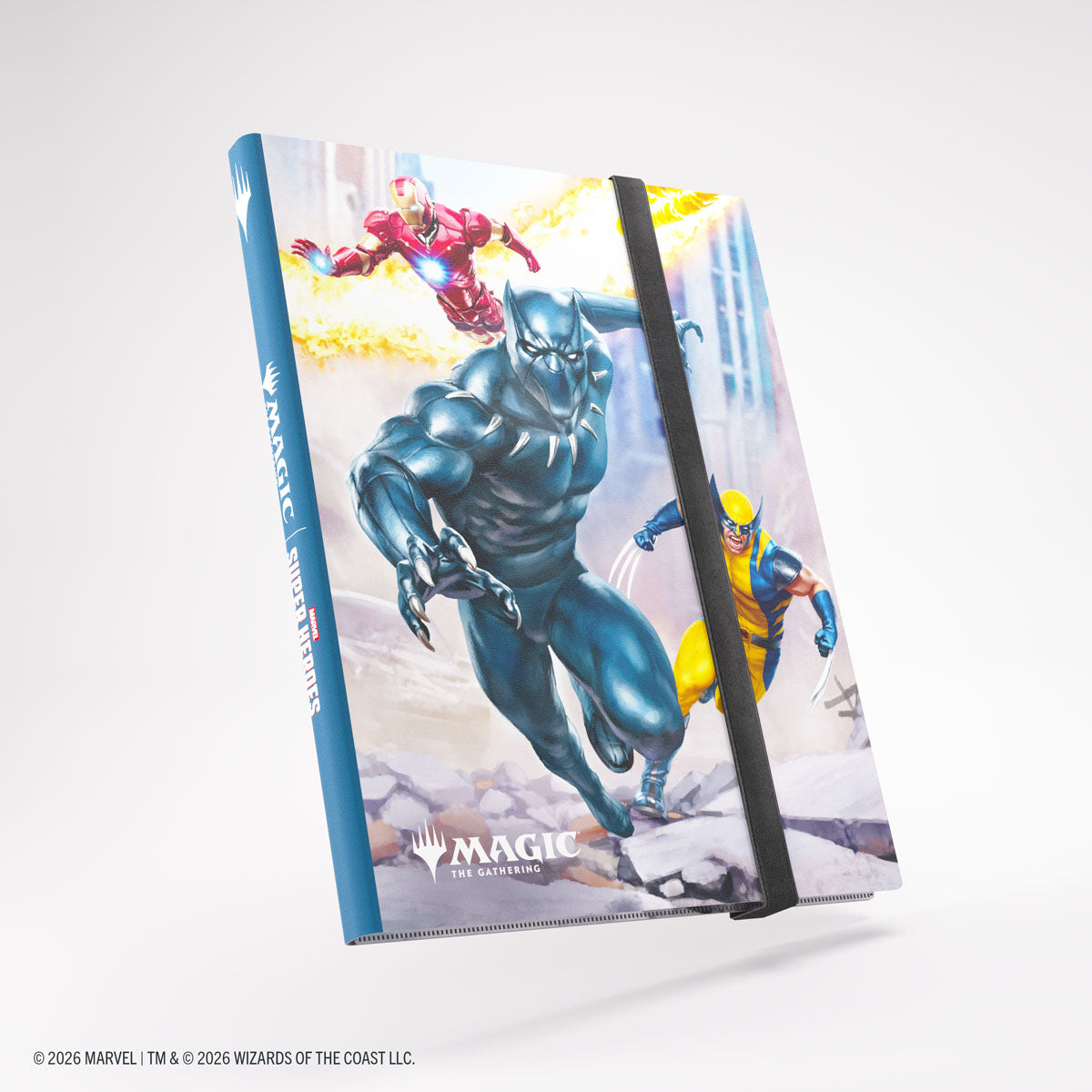 Gamegenic 18-Pocket Casual Album: Marvel Super Heroes - Marvel Super Heroes - Blue-bound 18-pocket album featuring Marvel superheroes Black Panther, Iron Man, and Wolverine, with an elastic band closure.