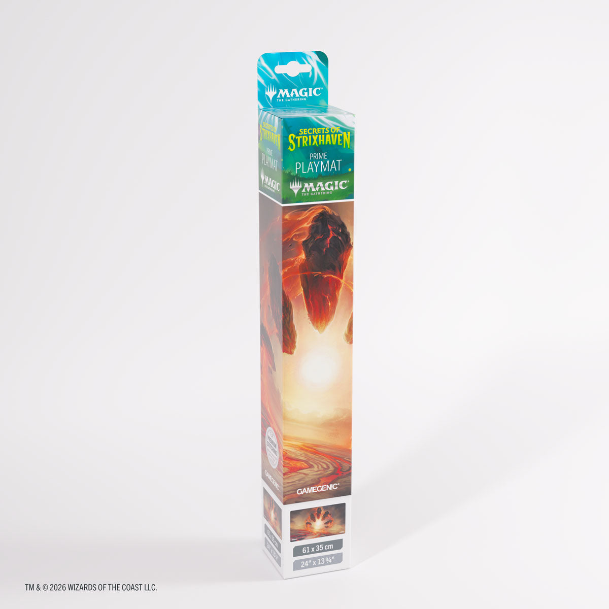 Gamegenic Prime Playmat: Secrets of Strixhaven - Sundown Pass (PREORDER) - Tall rectangular box with orange and red sunset fantasy artwork, labeled Gamegenic Prime Playmat Secrets of Strixhaven.