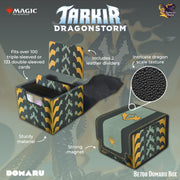 Magic the Gathering Tarkir Dragonstorm Domaru Box - Betor - Black and gold Magic the Gathering Betor Domaru box with dragon scale texture and leather dividers.