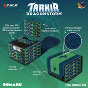 Magic the Gathering Tarkir Dragonstorm Domaru Box - Teval - Dark blue and green rectangular card storage box with intricate dragon scale texture and leather dividers, designed for.