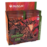 Magic: The Gathering - Brothers' War - Collector Booster Box - The Gathering Brothers' War Collector Booster Box with fiery dragon artwork and 15-card booster packs visible.