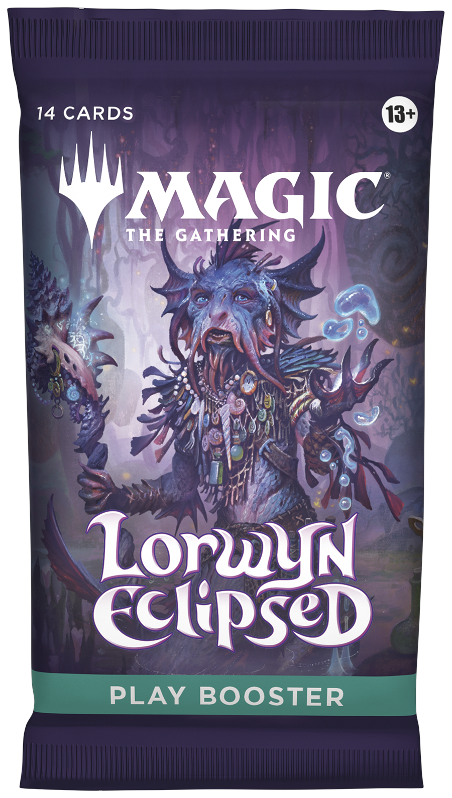Magic: The Gathering - Lorwyn Eclipsed Play Booster Pack - The Gathering Lorwyn Eclipsed booster pack with fantasy character artwork and white logo text.