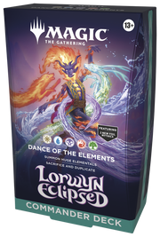 Magic: The Gathering - Lorwyn Eclipsed Commander Deck - Dance of the Elements - The Gathering Lorwyn Eclipsed Commander Deck box with elemental-themed artwork in purple and blue tones and multicolored.