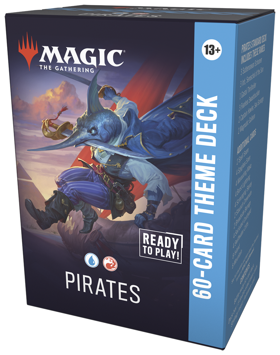 Magic: The Gathering - Lorwyn Eclipsed Theme Deck - Pirates - The Gathering Lorwyn Eclipsed Pirates card deck box with blue and dark fantasy pirate artwork, 60-card theme deck packaging.