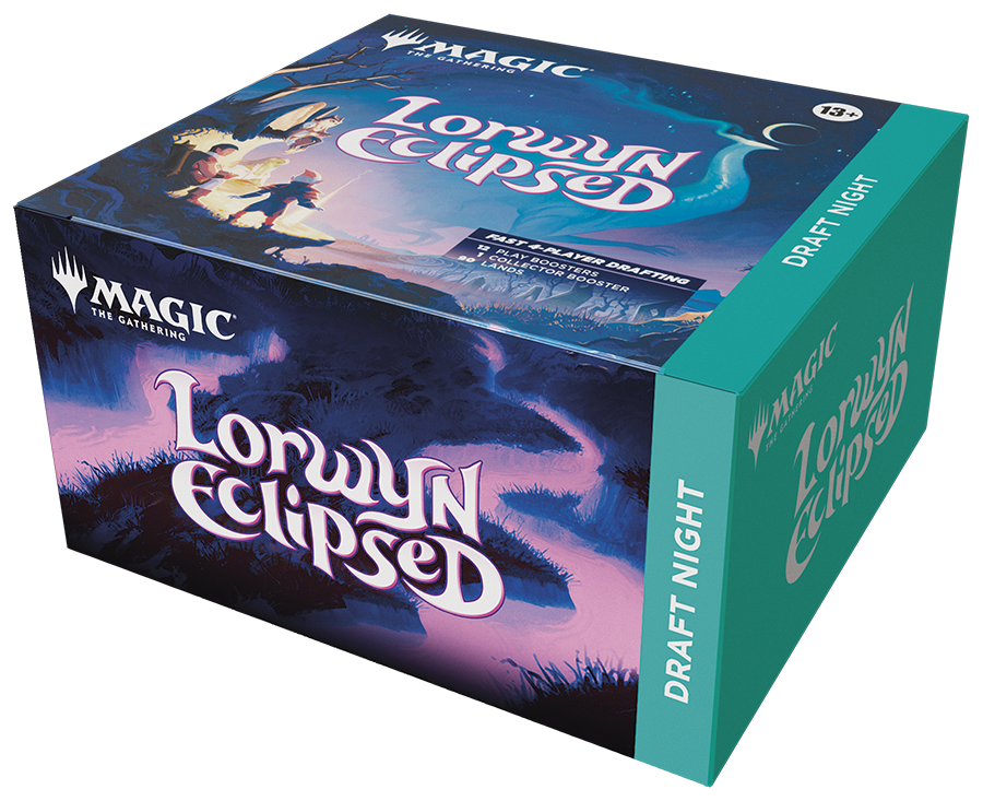 Magic: The Gathering - Lorwyn Eclipsed Draft Night Box - The Gathering Lorwyn Eclipsed Draft Night Box with dark fantasy artwork featuring mystical creatures and a glowing.