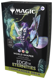 Magic: The Gathering - Edge of Eternities Commander Deck: World Shaper - The Gathering World Shaper commander deck box with dark fantasy artwork featuring a purple-armored elf figure wielding a.