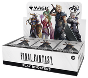 Magic: The Gathering - Final Fantasy Play Booster Box - The Gathering Final Fantasy play booster box featuring characters Cloud, Sephiroth, Terra, and Tifa on display panel.