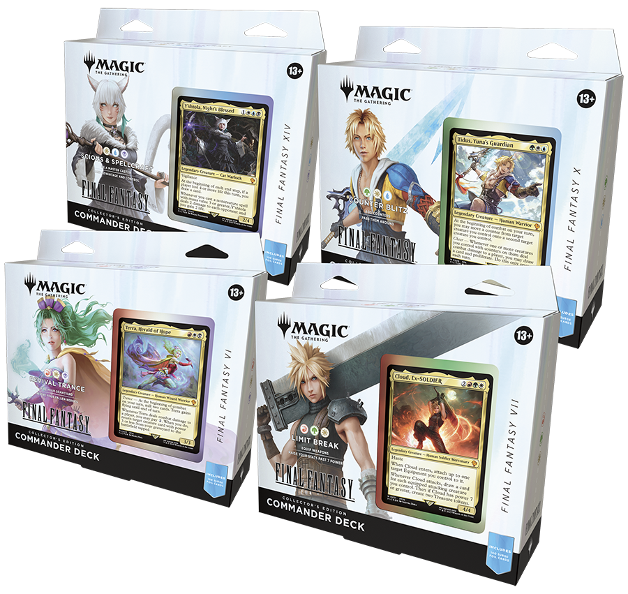 Magic: The Gathering - Final Fantasy Collector Commander Deck Case - The Gathering Final Fantasy Collector Commander Deck cases, each featuring distinct character artwork and a visible foil.