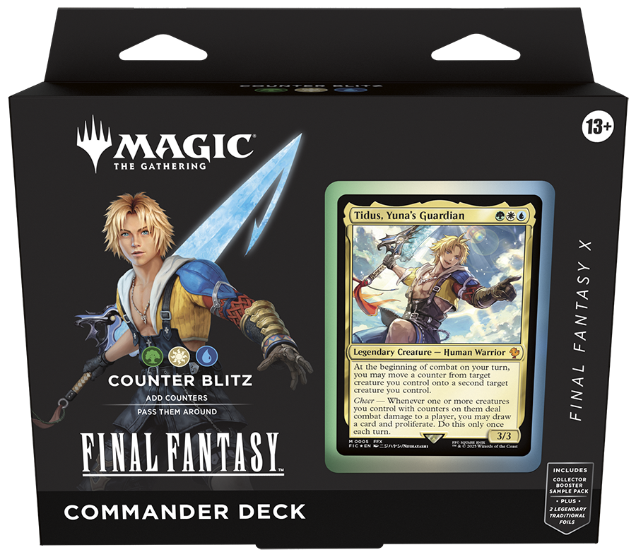 Magic: The Gathering - Final Fantasy Commander Deck: Counter Blitz - The Gathering Final Fantasy Commander Deck Counter Blitz box with artwork of blond warrior holding a glowing blue sword and.