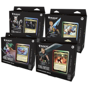 Magic: The Gathering - Final Fantasy Commander Deck Case - The Gathering Final Fantasy Commander Deck cases, each black with character art and a featured game card on the front,.