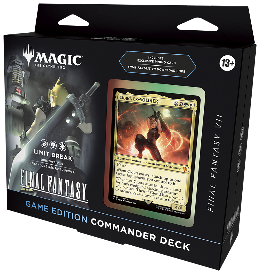 Magic: The Gathering - Final Fantasy FFVII Video Game Commander Deck - The Gathering Final Fantasy VII commander deck box with Cloud Strife card and Limt Break logo.