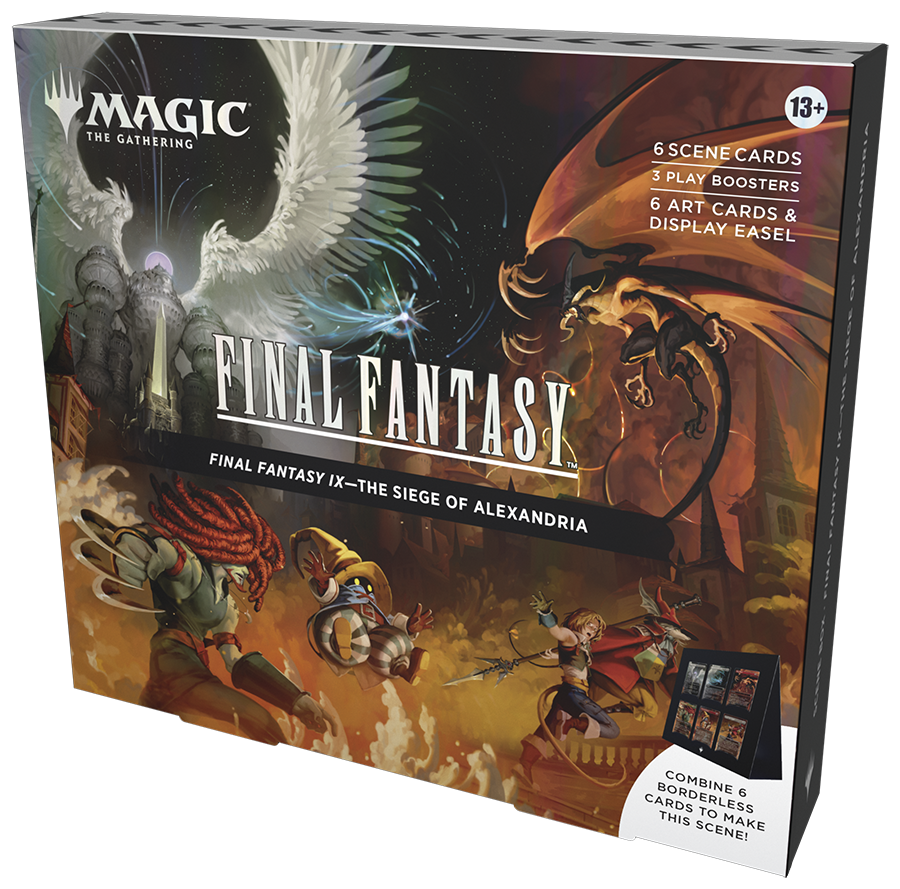 Magic: The Gathering - Final Fantasy Scene Box - The Siege of Alexandria - The Gathering Final Fantasy Scene Box featuring dark fantasy artwork with characters in battle and fiery accents on black.