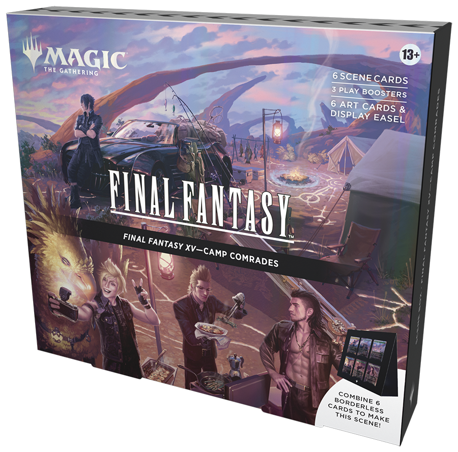 Magic: The Gathering - Final Fantasy Scene Box - Camp Comrades - The Gathering Final Fantasy Scene Box with vivid artwork featuring characters around a campfire under a twilight sky,.