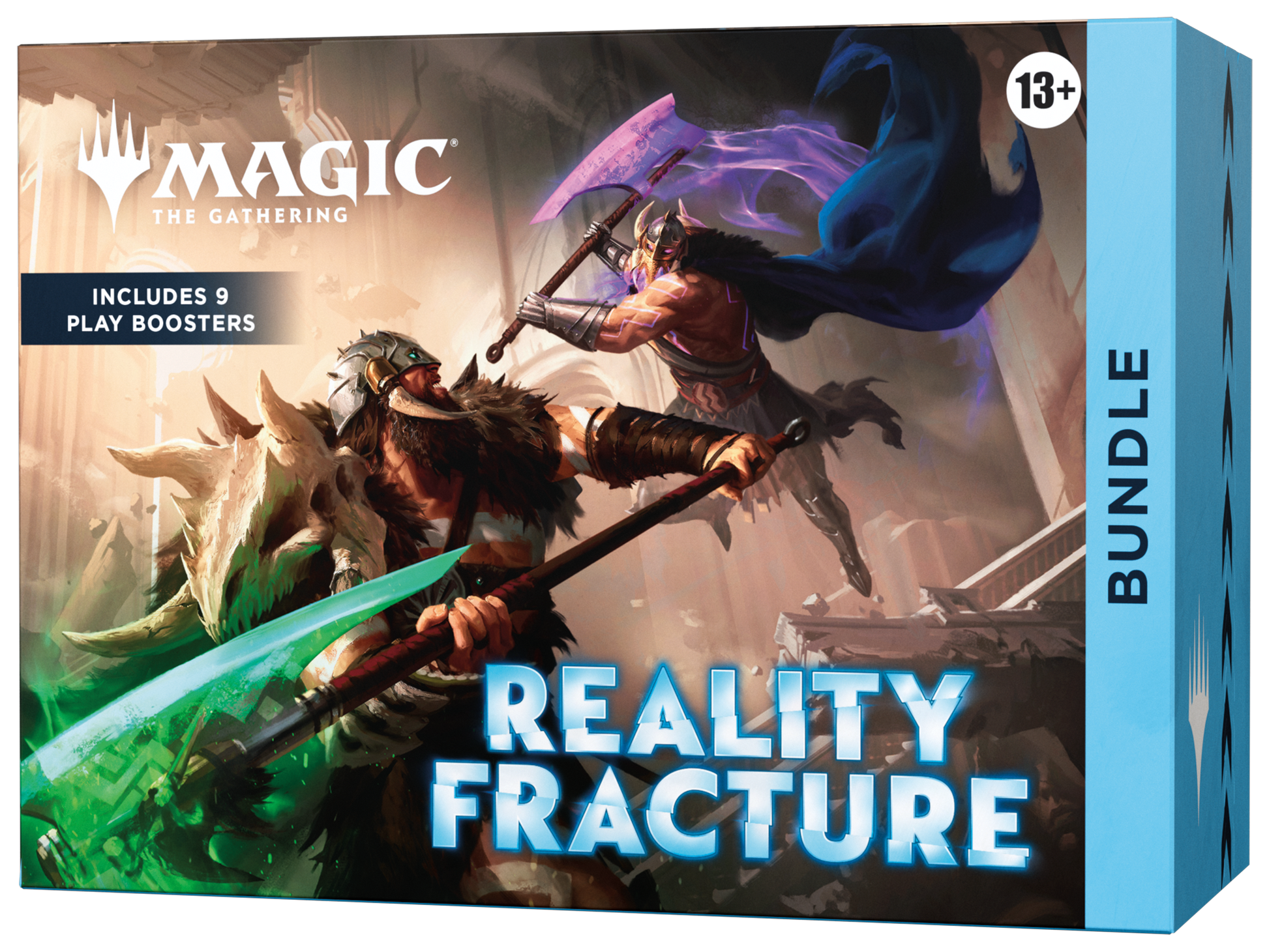Magic: The Gathering - Reality Fracture - Bundle (PREORDER) - The Gathering Reality Fracture Bundle with fantasy artwork of two warriors clashing swords, blue and green energy effects,.