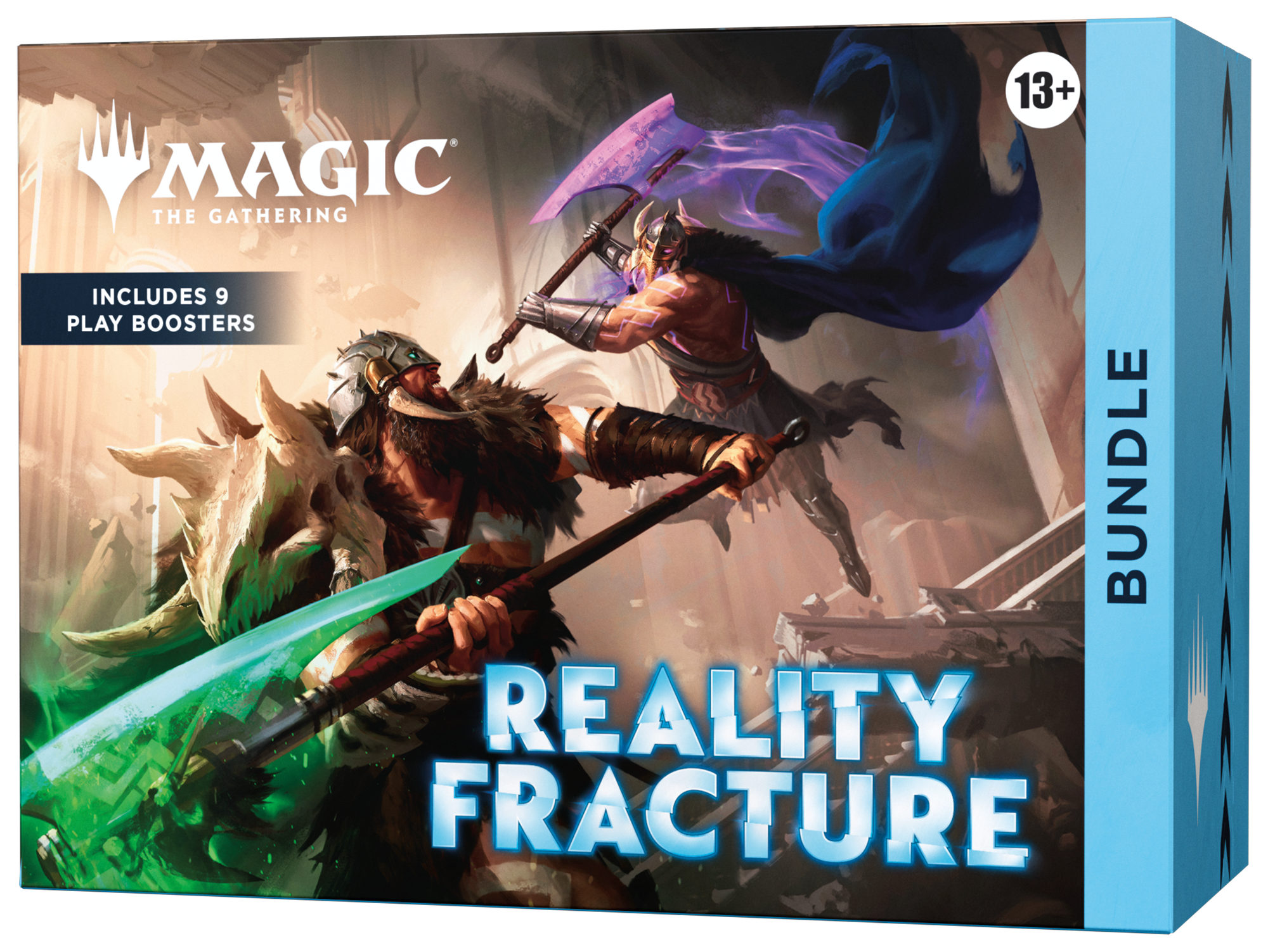Magic: The Gathering - Reality Fracture - Bundle (PREORDER) - The Gathering Reality Fracture Bundle with fantasy artwork of two warriors clashing swords, blue and green energy effects,.