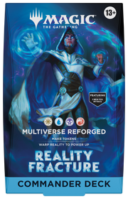 Magic: The Gathering - Reality Fracture Commander Deck - Multiverse Reforged (PREORDER) - The Gathering Multiverse Reforged Reality Fracture Commander Deck box with blue and teal magical artwork and hooded figure.