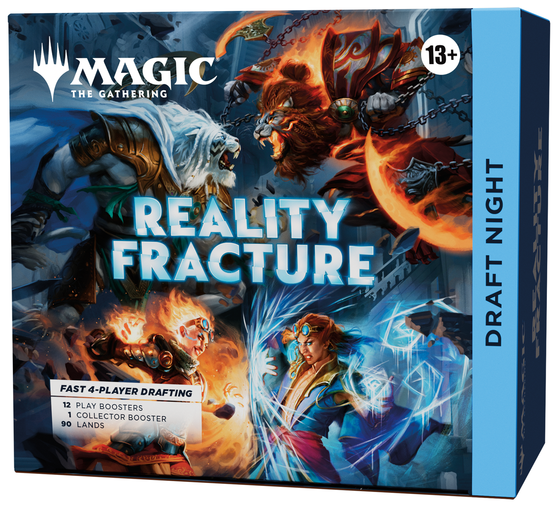 Magic: The Gathering - Reality Fracture - Draft Night (PREORDER) - The Gathering Reality Fracture Draft Night box with fiery and icy elemental artwork on the front and blue side panel.