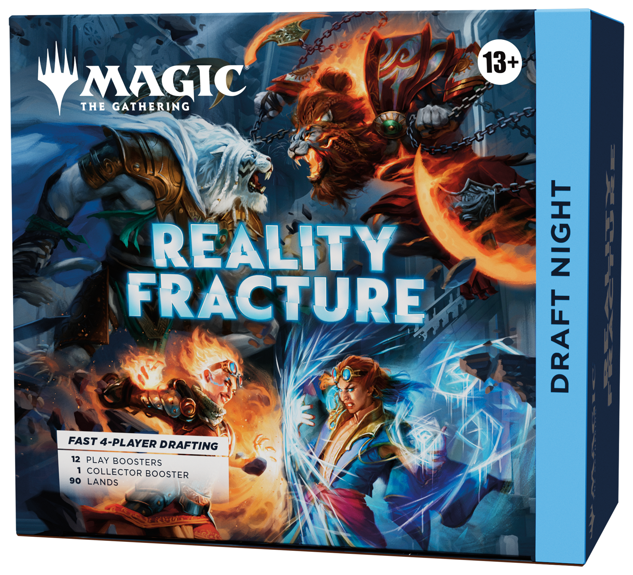 Magic: The Gathering - Reality Fracture - Draft Night (PREORDER) - The Gathering Reality Fracture Draft Night box with fiery and icy elemental artwork on the front and blue side panel.