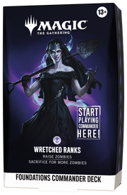 Magic: The Gathering - Foundations Commander Deck - Wretched Ranks (PREORDER) - The Gathering Foundations Commander Deck box featuring dark fantasy art of a pale woman in black wielding a staff, with.