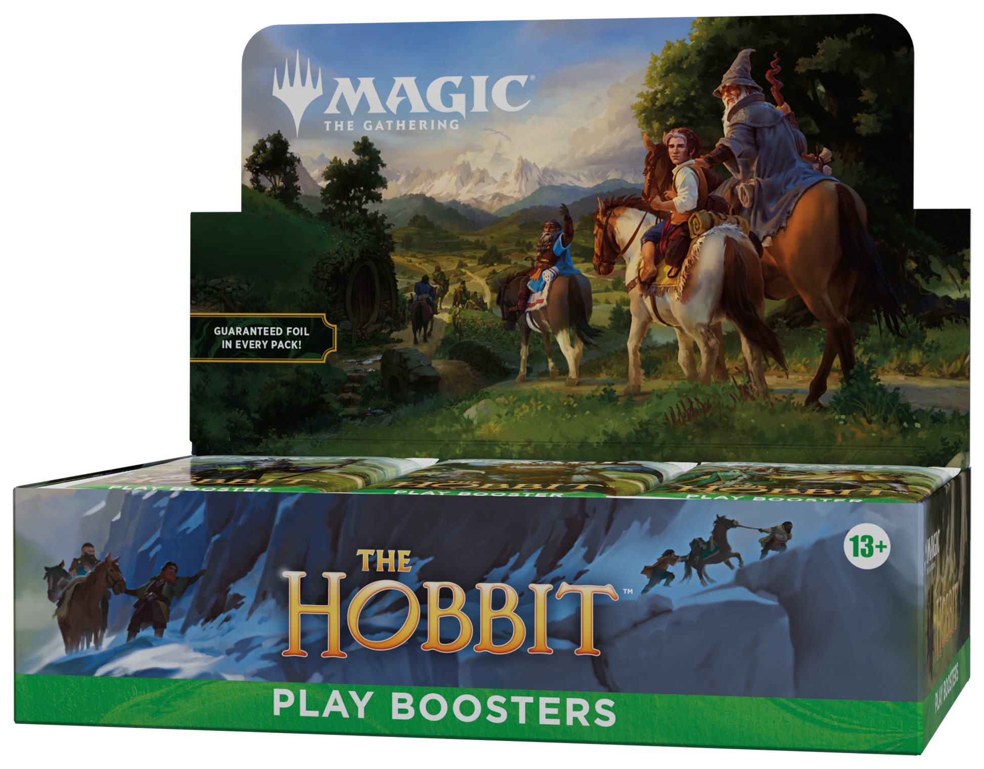 Magic: The Gathering - The Hobbit - Play Booster Box (PREORDER) - The Gathering booster box featuring The Hobbit artwork with characters on horseback in a scenic fantasy landscape.