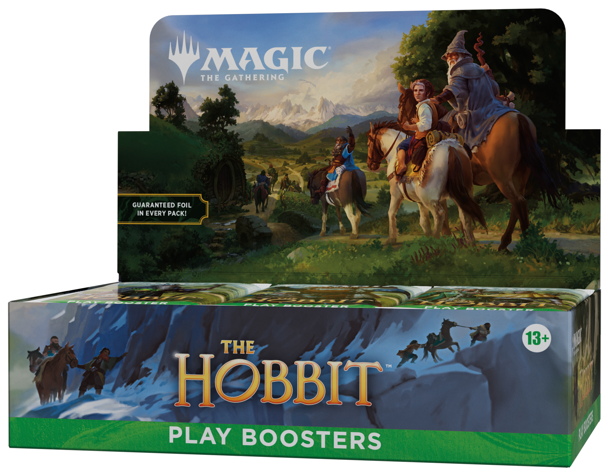 Magic: The Gathering - The Hobbit - Play Booster Box (PREORDER) - The Gathering booster box featuring The Hobbit artwork with characters on horseback in a scenic fantasy landscape.