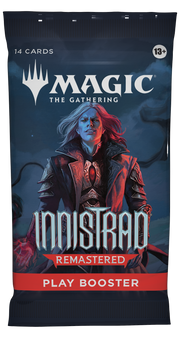 Magic the Gathering: Innistrad Remastered Play Booster Pack - Magic the Gathering Innistrad Remastered Play Booster Pack featuring dark blue packaging with a hooded vampire character and