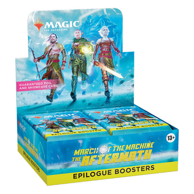 Magic: The Gathering - March Of The Machine - The Aftermath Epilogue Booster Box - The Gathering March Of The Machine The Aftermath Epilogue Booster Box with fantasy character artwork and blue packaging.