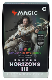 Magic: The Gathering - Modern Horizons 3 Commander - Graveyard Overdrive - The Gathering Modern Horizons 3 Commander Deck box with dark background featuring a fantasy character wielding a glowing.