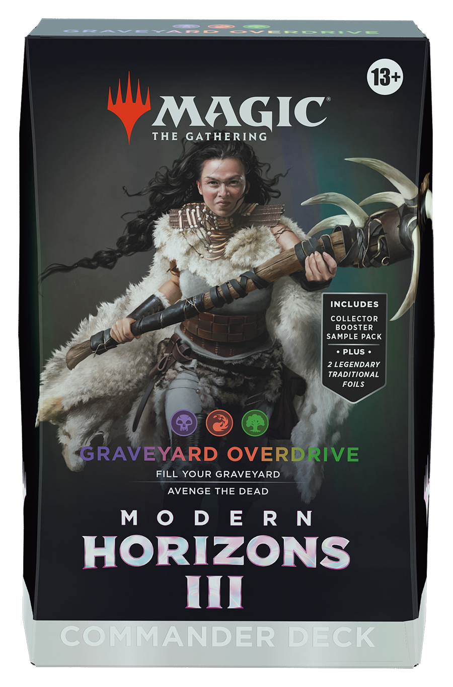 Magic: The Gathering - Modern Horizons 3 Commander - Graveyard Overdrive - The Gathering Modern Horizons 3 Commander Deck box with dark background featuring a fantasy character wielding a glowing.