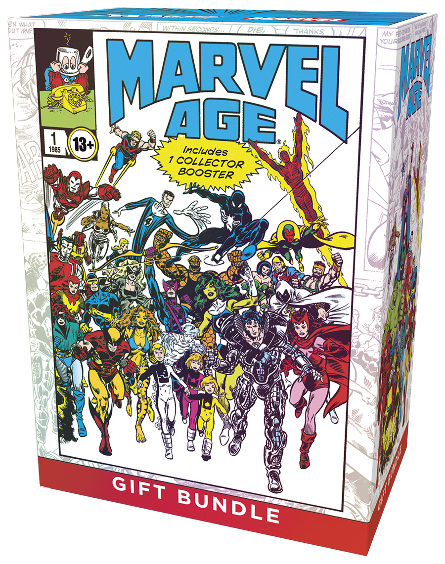 Magic: The Gathering - Marvel Super Heroes - Special Bundle (PREORDER) - The Gathering Marvel Age gift bundle box with colorful comic-style superhero artwork and yellow collector booster callout.