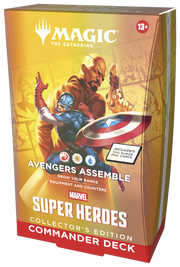 Magic: The Gathering - Marvel Super Heroes Commander Deck, Collector Edition - Avengers Assemble (PREORDER) - The Gathering Avengers Assemble collector’s edition deck box featuring Captain America wielding his shield on a yellow and.