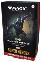 Magic: The Gathering - Marvel Super Heroes Commander Deck - Wakanda Forever (PREORDER) - The Gathering Marvel Super Heroes Commander Deck box featuring Black Panther artwork on a black background with red and.