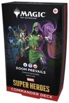 Magic: The Gathering - Marvel Super Heroes Commander Deck - Doom Prevails - The Gathering Marvel Super Heroes Commander Deck box featuring Doctor Doom, dark background with vibrant green, purple, and.