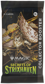 Magic: The Gathering - Secrets of Strixhaven Collector Booster Pack - The Gathering Secrets of Strixhaven Collector Booster pack featuring a detailed winged owl illustration and bold green text.