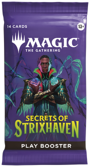 Magic: The Gathering - Secrets of Strixhaven Play Booster Pack - The Gathering play booster pack with vibrant illustration of a character in glowing green robes and the text "Secrets of.