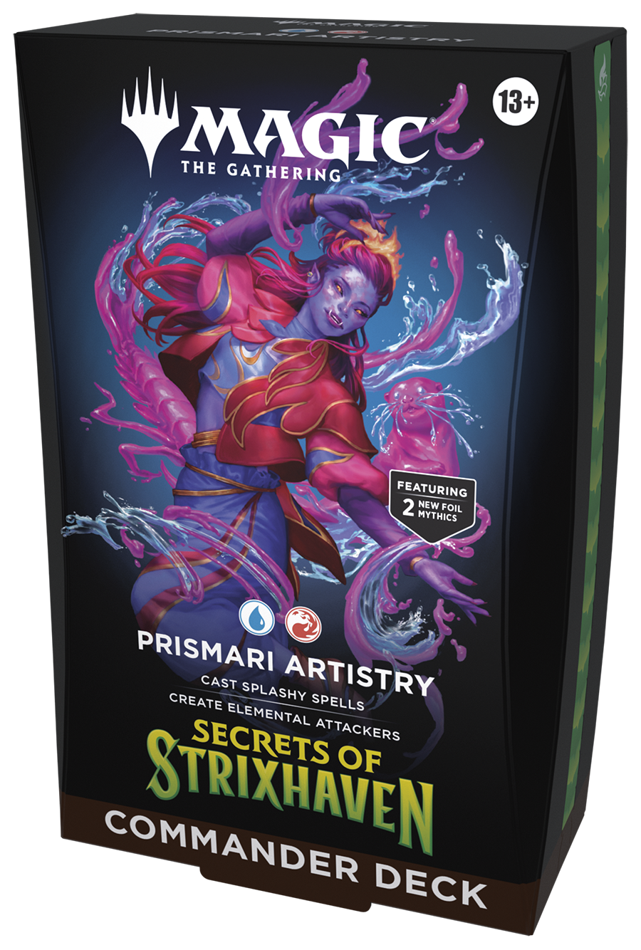 Magic: The Gathering - Secrets of Strixhaven Commander Deck - Prismari Artistry (PREORDER) - The Gathering Secrets of Strixhaven Prismari Artistry commander deck box with vibrant purple and red mage artwork and.