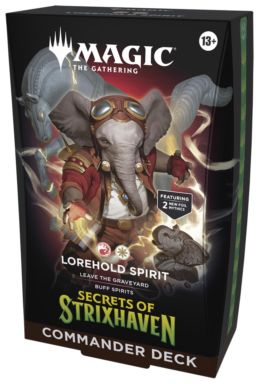 Magic: The Gathering - Secrets of Strixhaven Commander Deck - Lorehold Spirit (PREORDER) - The Gathering Secrets of Strixhaven Lorehold Spirit Commander Deck box featuring an elephant-like spirit warrior in red and.