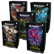 Magic: The Gathering - Secrets of Strixhaven Commander Deck 5-Pack (PREORDER) - The Gathering Secrets of Strixhaven commander deck boxes featuring unique fantasy characters on black backgrounds.